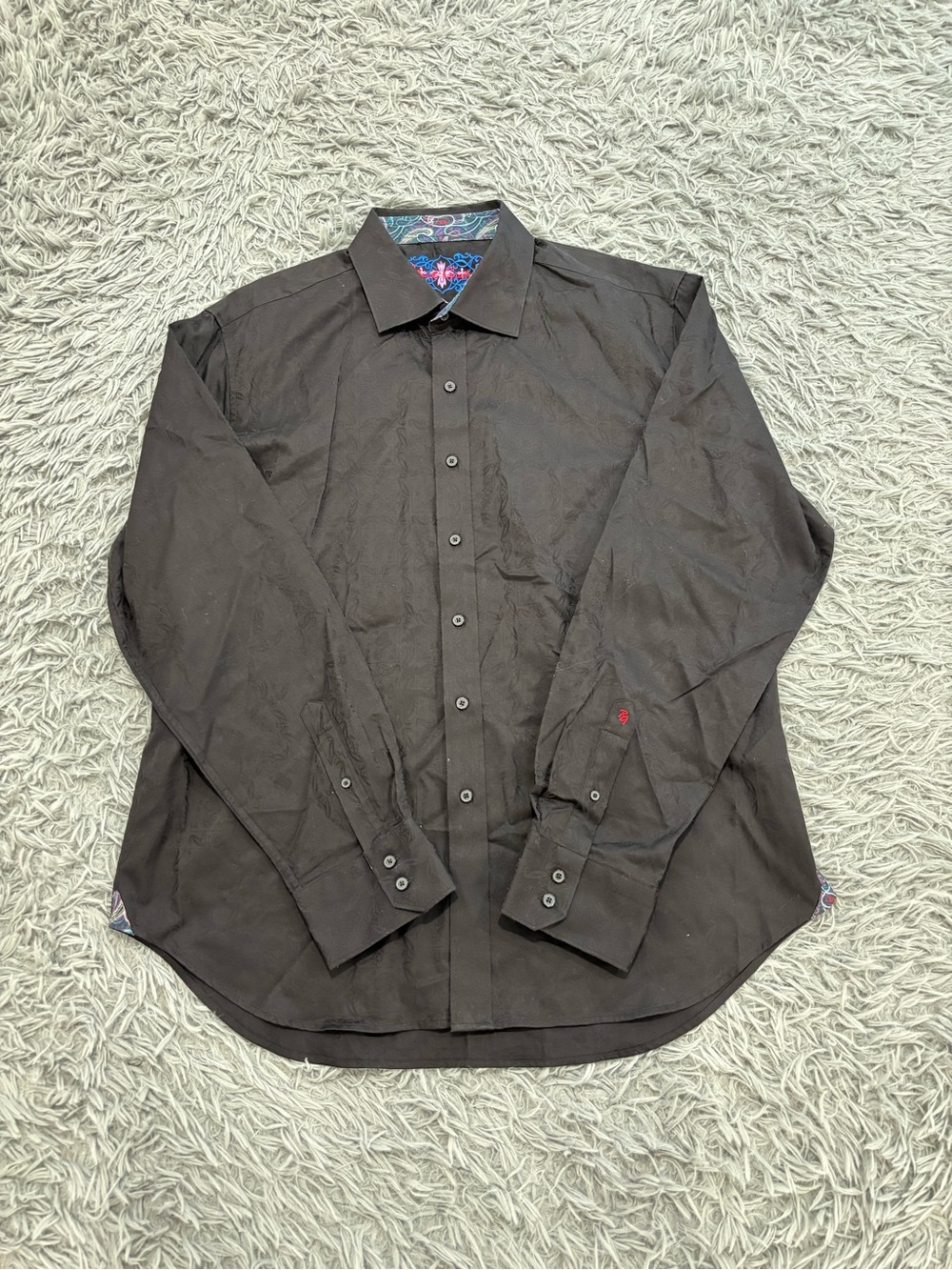 Robert Graham Men’s Black Classic Fit 2XL Jacquard Print Long Sleeve Button Up